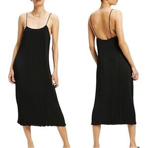 NWT Good American Black Always Fits Plissé Midi Dress Size 3/4 L/XL Retail $140